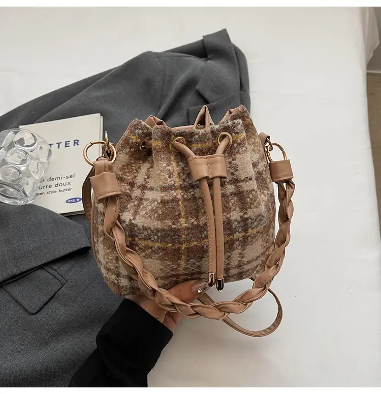 Women Plaid Drawstring Bag 2024 Autumn Crossbody - Image 5