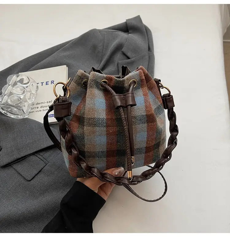 Women Plaid Drawstring Bag 2024 Autumn Crossbody - Image 6