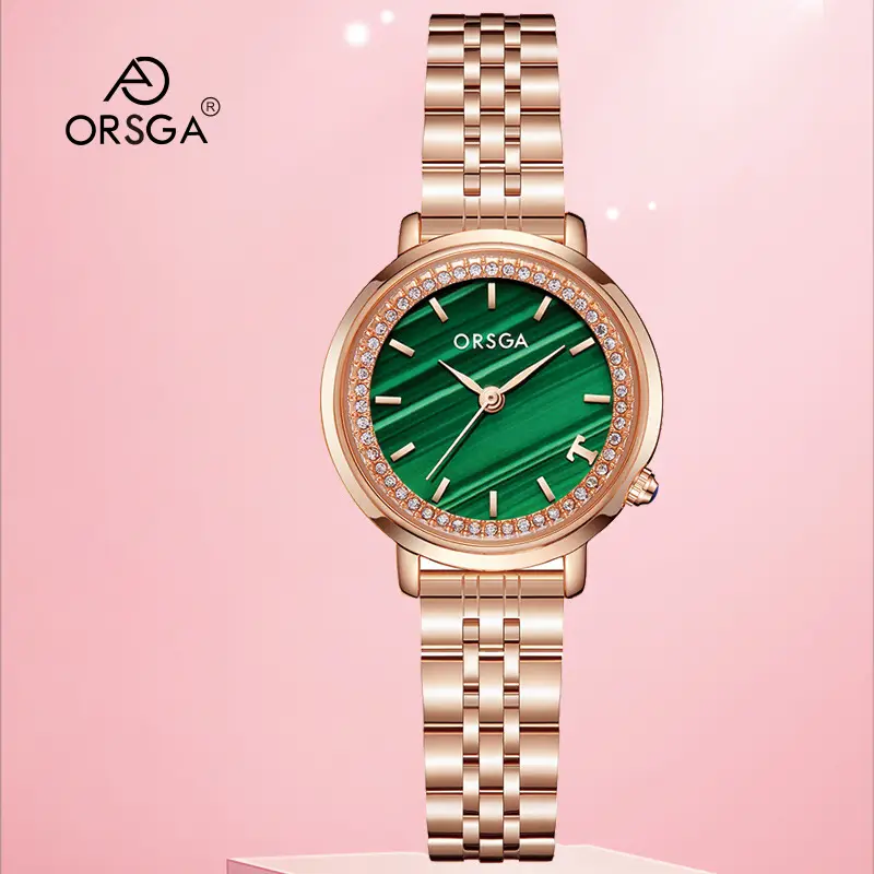 Orsga Emerald Green Ladies Watch with Rose Gold Band