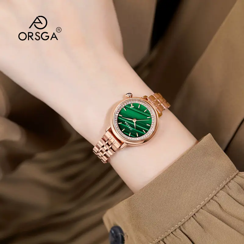 Orsga Emerald Green Ladies Watch with Rose Gold Band