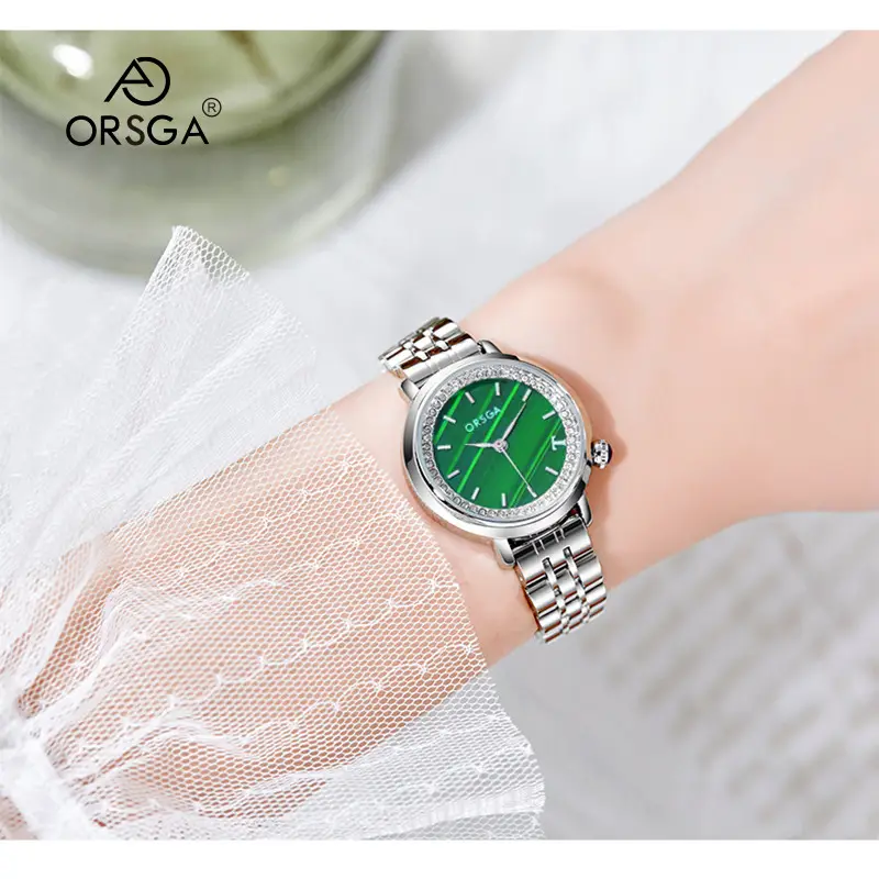 Orsga Emerald Green Ladies Watch with Rose Gold Band