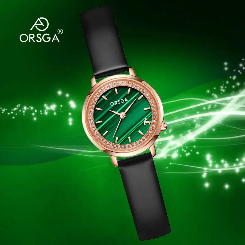 Orsga Emerald Green Ladies Watch with Rose Gold Band