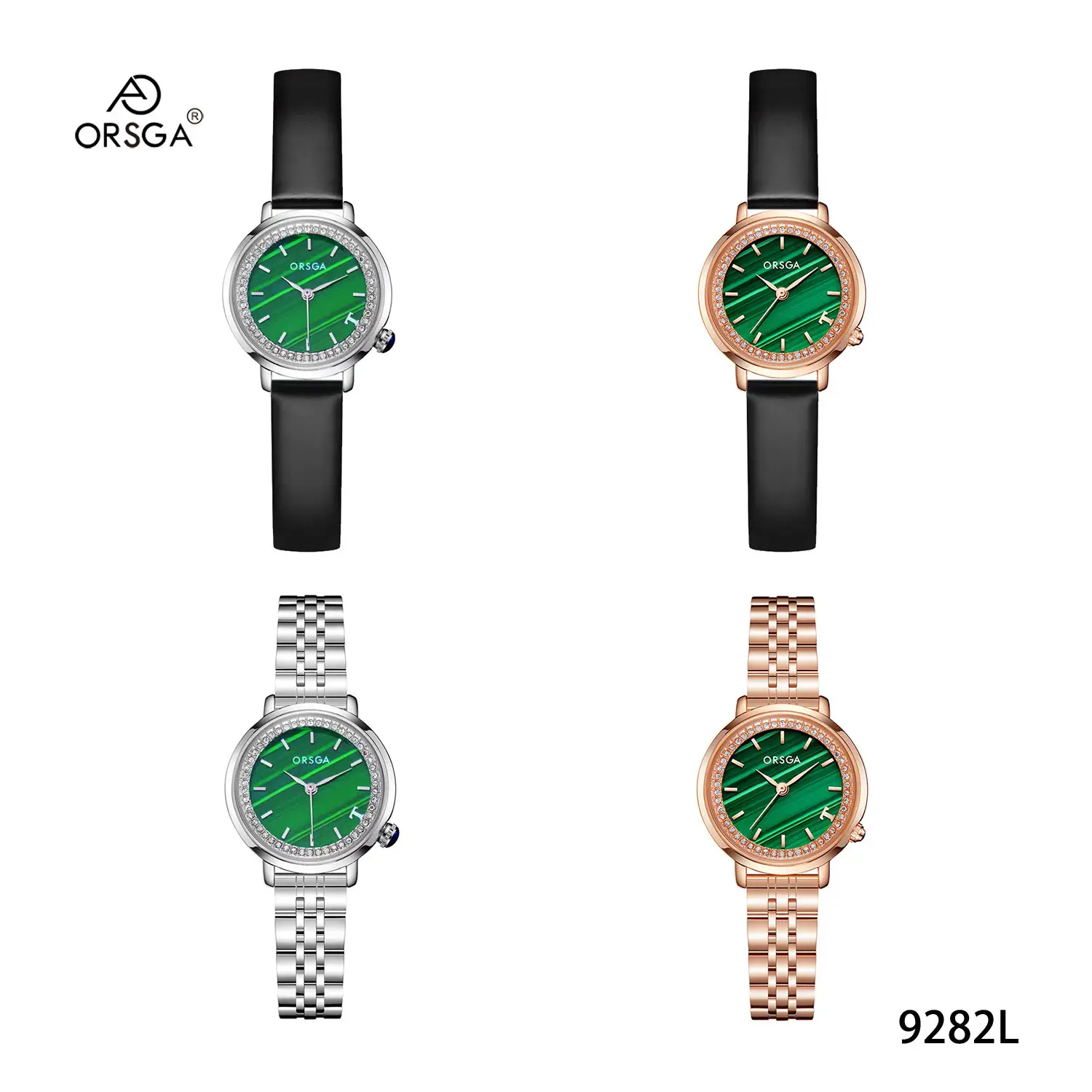 Orsga Emerald Green Ladies Watch with Rose Gold Band