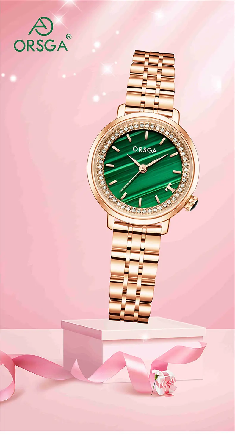 Orsga Emerald Green Ladies Watch with Rose Gold Band — feature 3