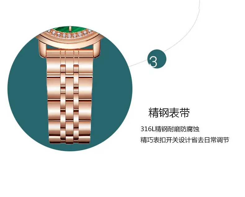 Orsga Emerald Green Ladies Watch with Rose Gold Band — feature 9