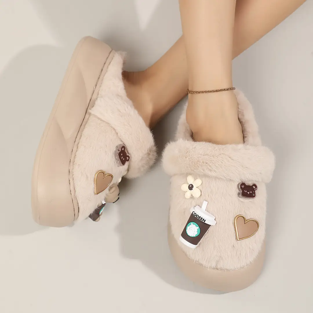 Cute Bear Cotton Slippers Women's 2024 Winter New Home Indoor Non-Slip Thick Bottom Warm Plush Moon Slippers — feature 12