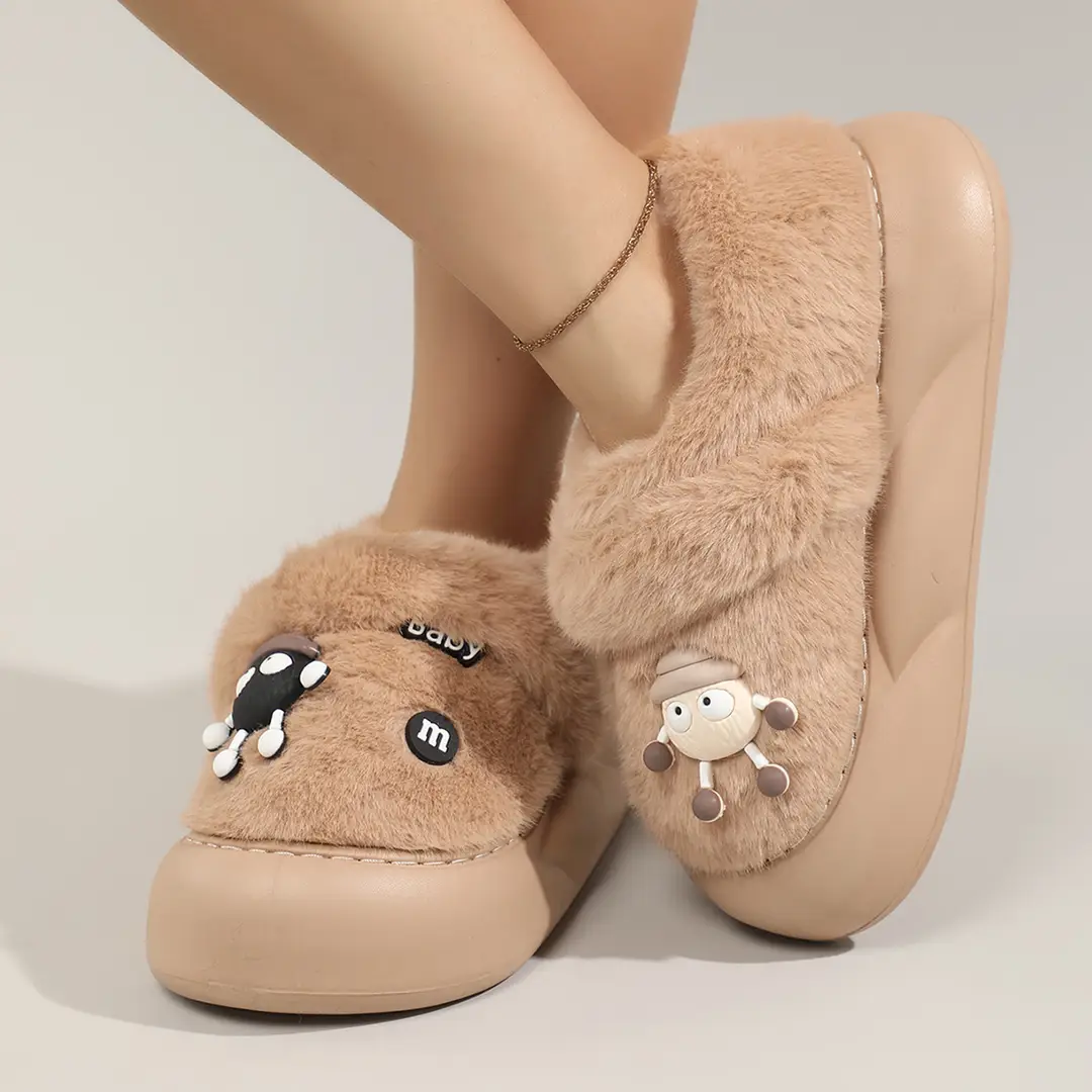 Cute Bear Cotton Slippers Women's 2024 Winter New Home Indoor Non-Slip Thick Bottom Warm Plush Moon Slippers — feature 14