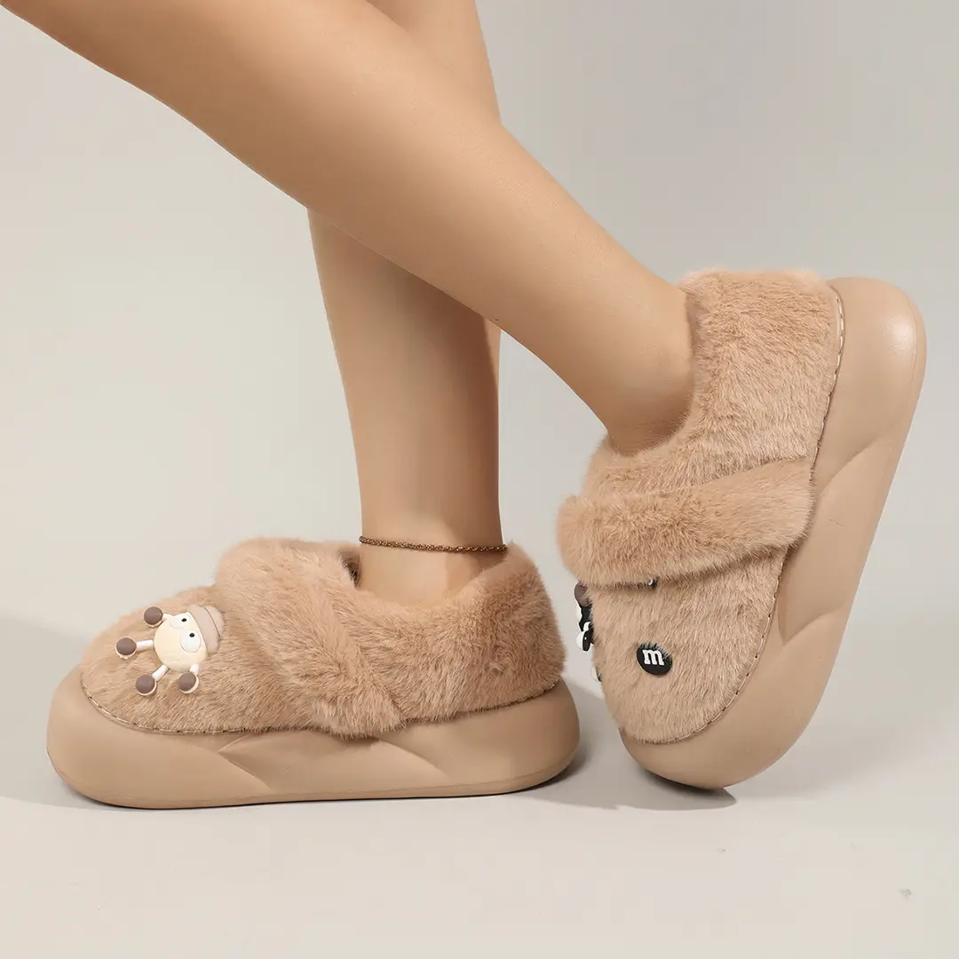 Cute Bear Cotton Slippers Women's 2024 Winter New Home Indoor Non-Slip Thick Bottom Warm Plush Moon Slippers — feature 15