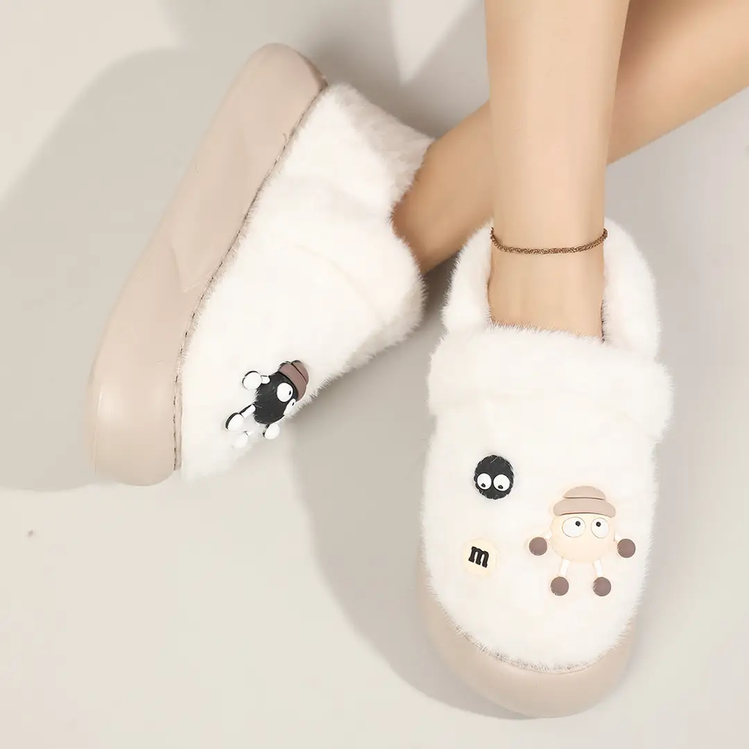 Cute Bear Cotton Slippers Women's 2024 Winter New Home Indoor Non-Slip Thick Bottom Warm Plush Moon Slippers — feature 17
