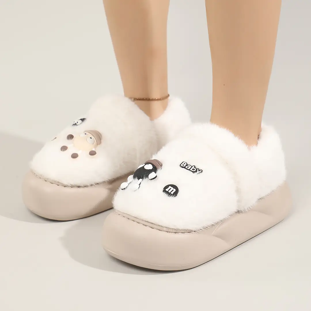Cute Bear Cotton Slippers Women's 2024 Winter New Home Indoor Non-Slip Thick Bottom Warm Plush Moon Slippers — feature 18