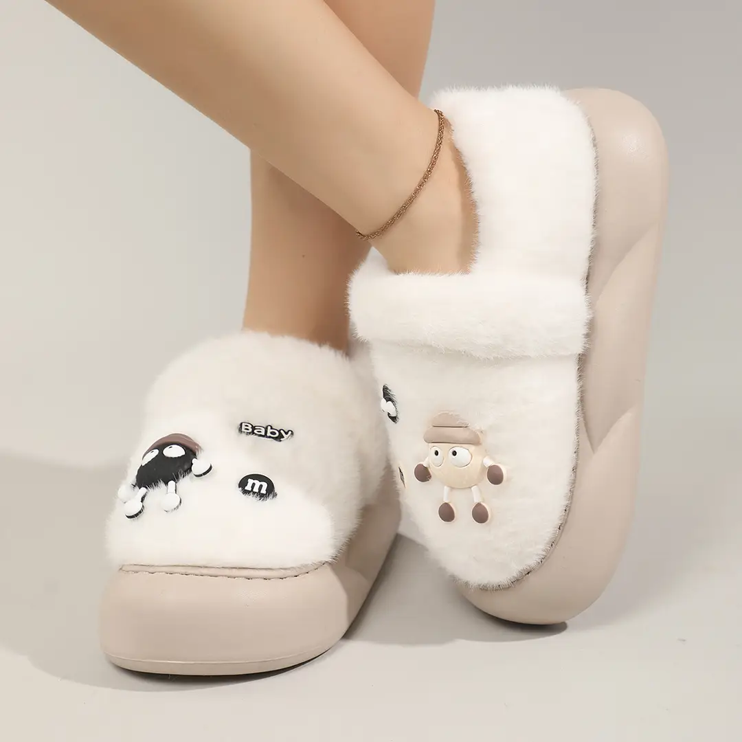 Cute Bear Cotton Slippers Women's 2024 Winter New Home Indoor Non-Slip Thick Bottom Warm Plush Moon Slippers — feature 19