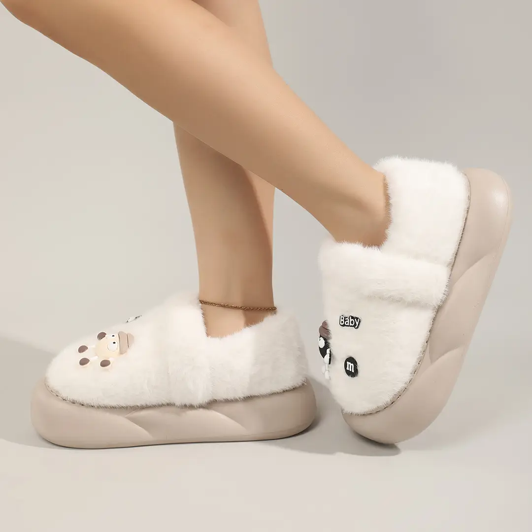 Cute Bear Cotton Slippers Women's 2024 Winter New Home Indoor Non-Slip Thick Bottom Warm Plush Moon Slippers — feature 20