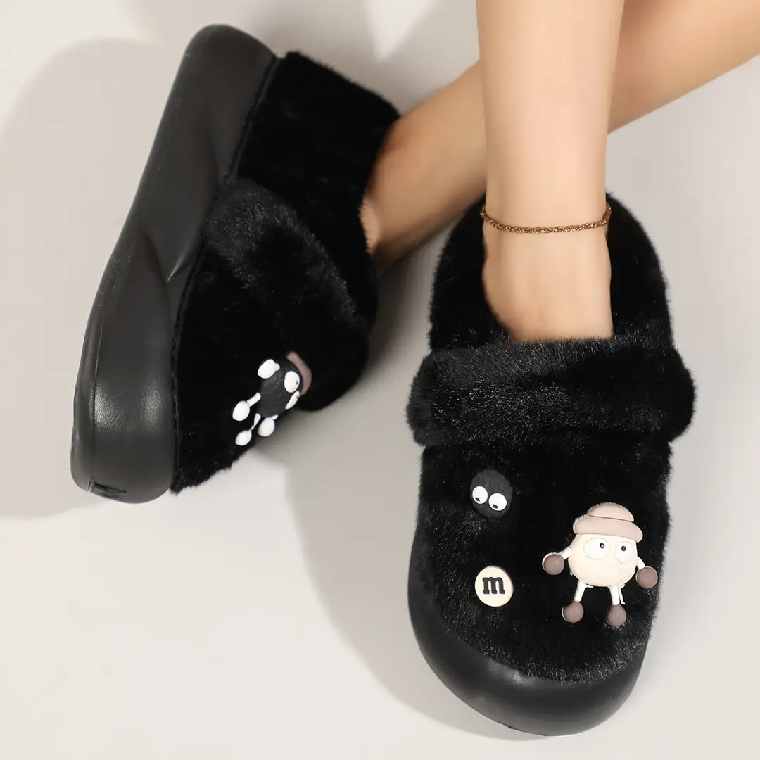 Cute Bear Cotton Slippers Women's 2024 Winter New Home Indoor Non-Slip Thick Bottom Warm Plush Moon Slippers — feature 21