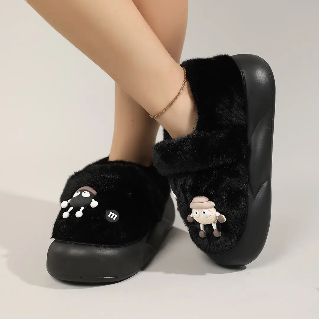 Cute Bear Cotton Slippers Women's 2024 Winter New Home Indoor Non-Slip Thick Bottom Warm Plush Moon Slippers — feature 23