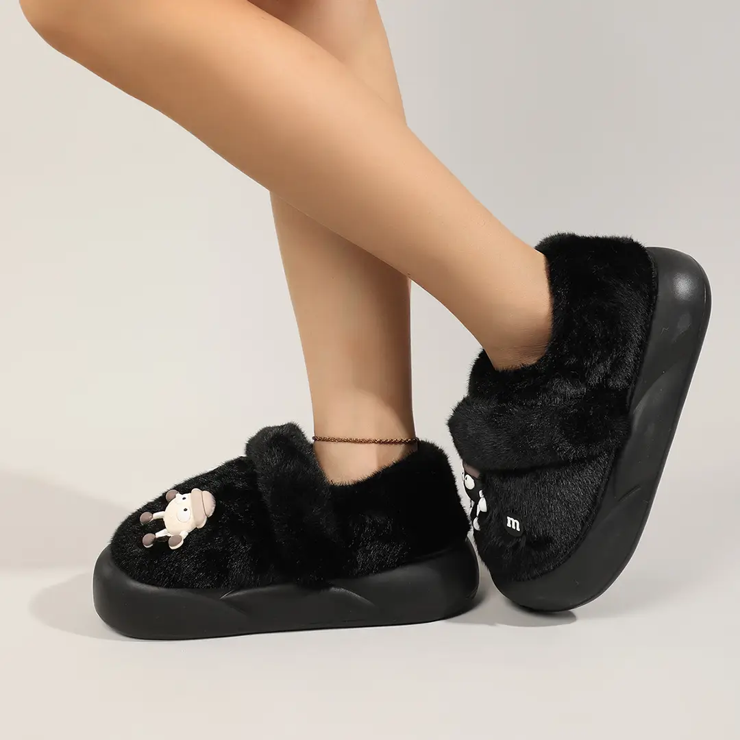 Cute Bear Cotton Slippers Women's 2024 Winter New Home Indoor Non-Slip Thick Bottom Warm Plush Moon Slippers — feature 24