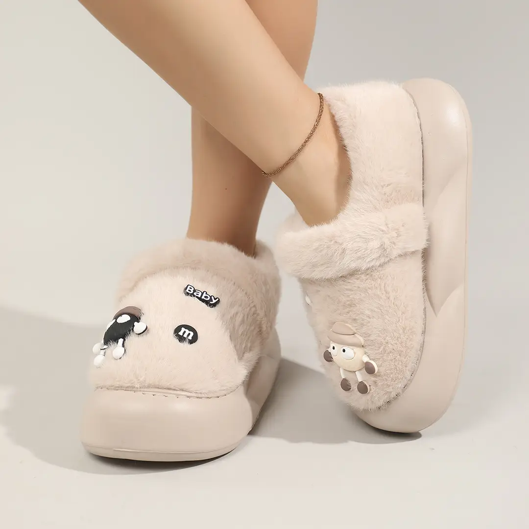 Cute Bear Cotton Slippers Women's 2024 Winter New Home Indoor Non-Slip Thick Bottom Warm Plush Moon Slippers — feature 26