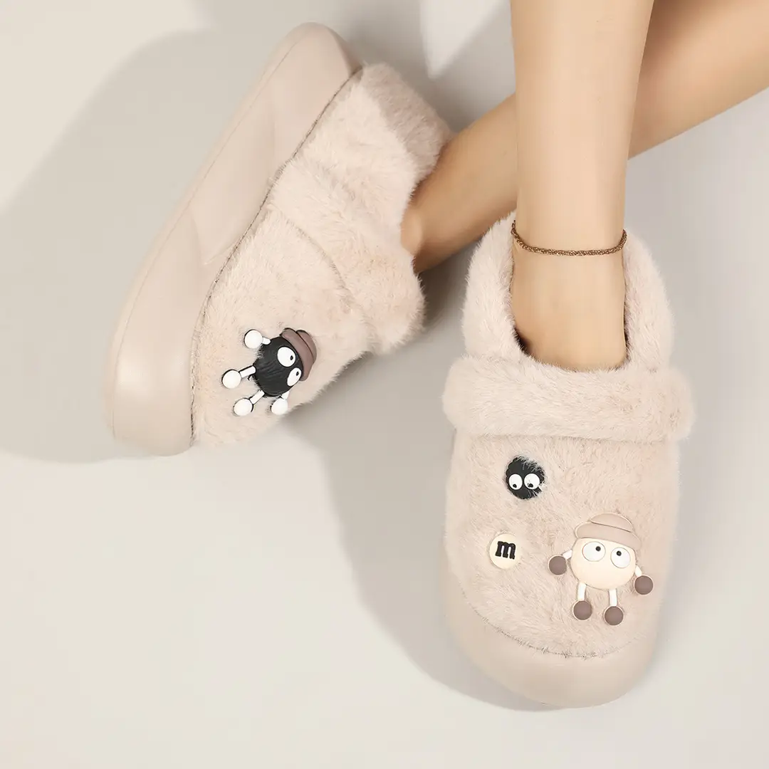 Cute Bear Cotton Slippers Women's 2024 Winter New Home Indoor Non-Slip Thick Bottom Warm Plush Moon Slippers — feature 28