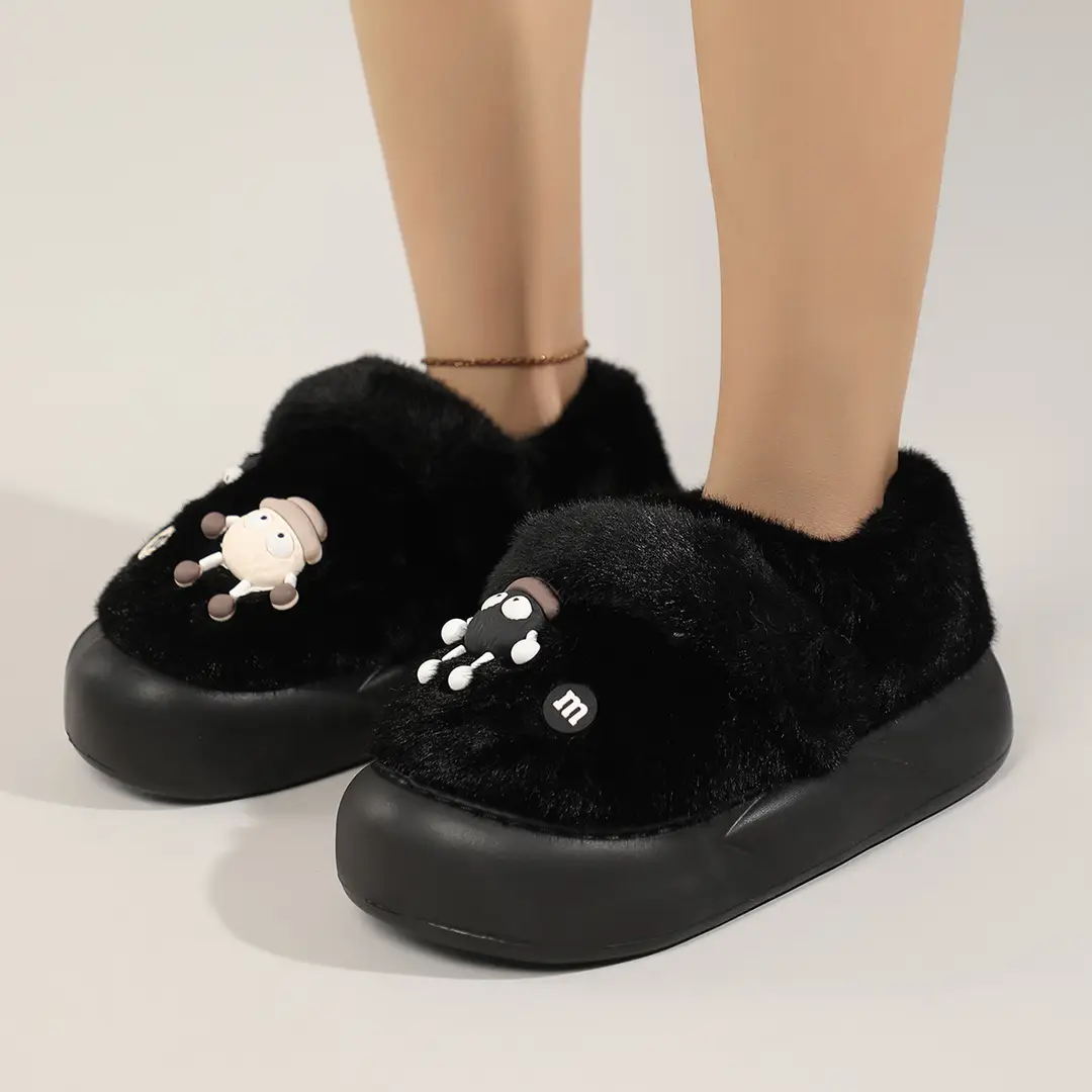 Cute Bear Cotton Slippers Women's 2024 Winter New Home Indoor Non-Slip Thick Bottom Warm Plush Moon Slippers - Image 6