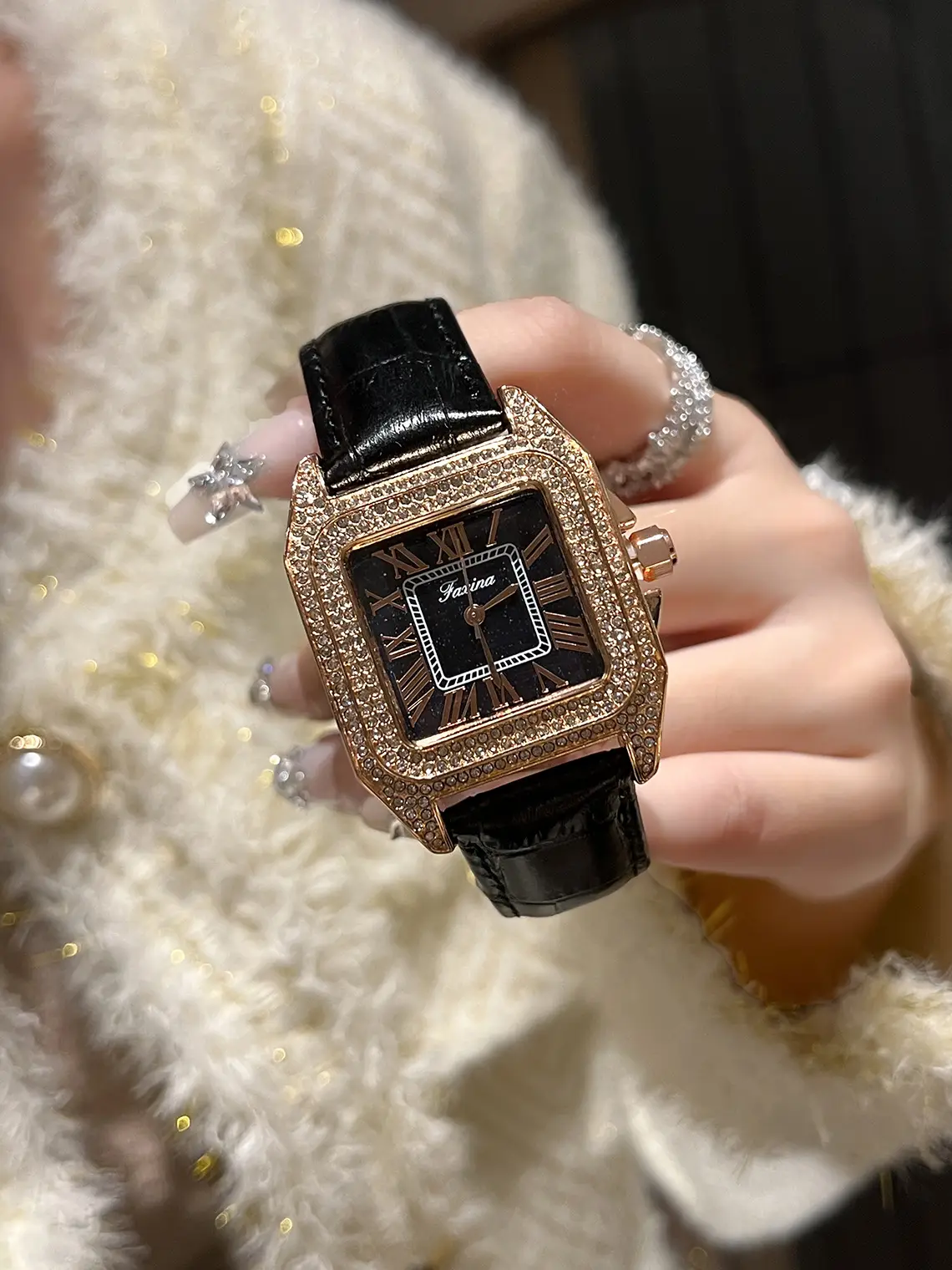 Fasina Diamond Encrusted Women's Square Watch — feature 4