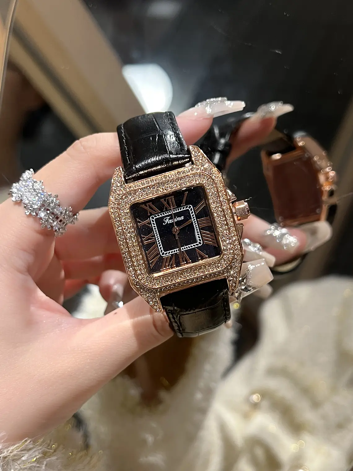 Fasina Diamond Encrusted Women's Square Watch — feature 7