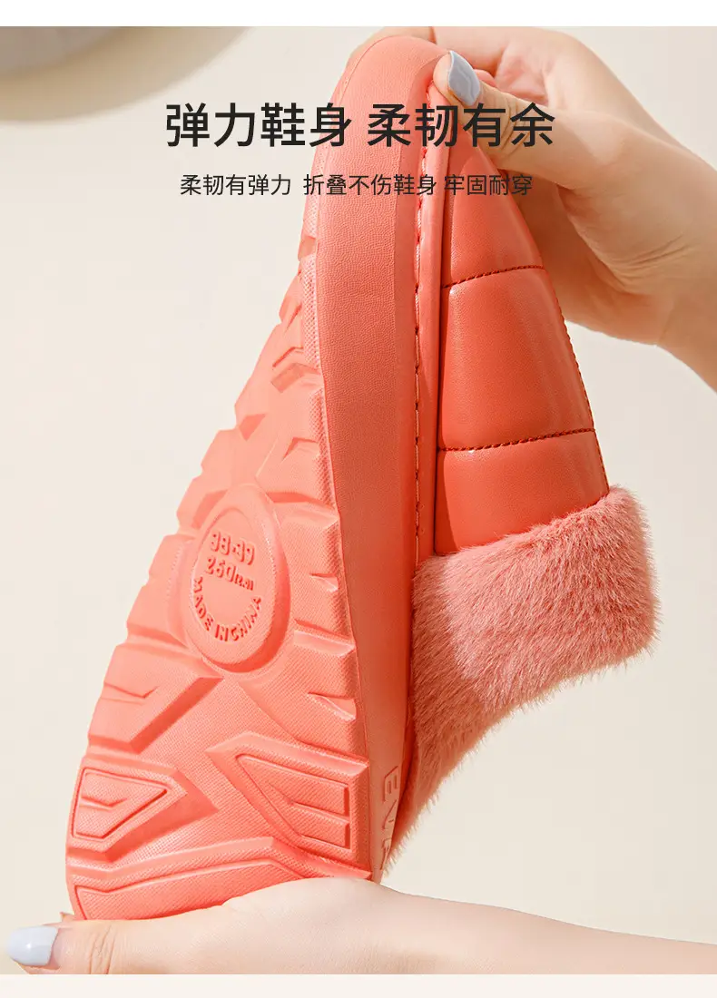 pu leather cotton slippers thickened cotton slippers men's lovers waterproof home thick bottom non-slip warm fleece-lined autumn and winter — feature 13