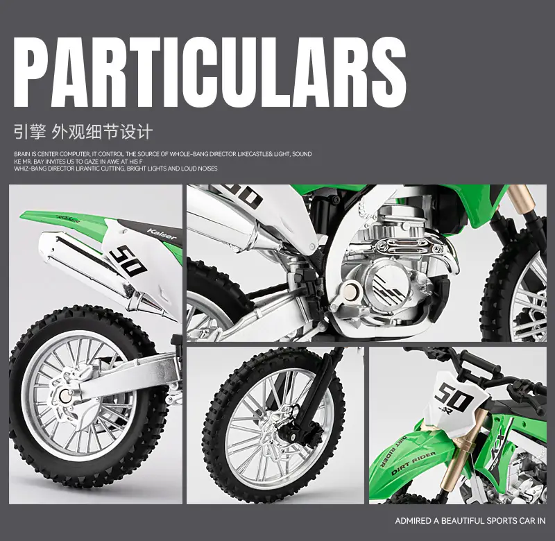 Jiaye 1:12 Kawasaki KX450F Motorcycle Model Simulation Mountain Off-road Vehicle Alloy Locomotive Ornaments Toy Car — feature 9