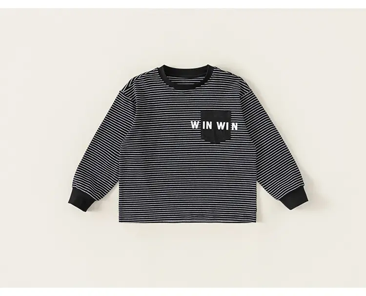 Girls Striped Letter Print T-Shirt Black — feature 18