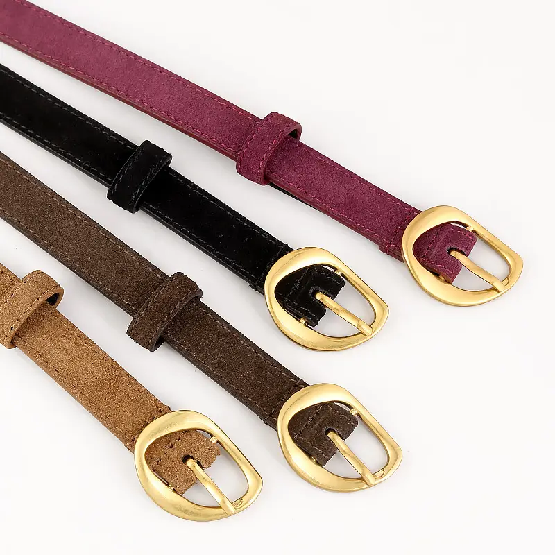 Women Suede Belt 100cm Gold Buckle Black - Image 5