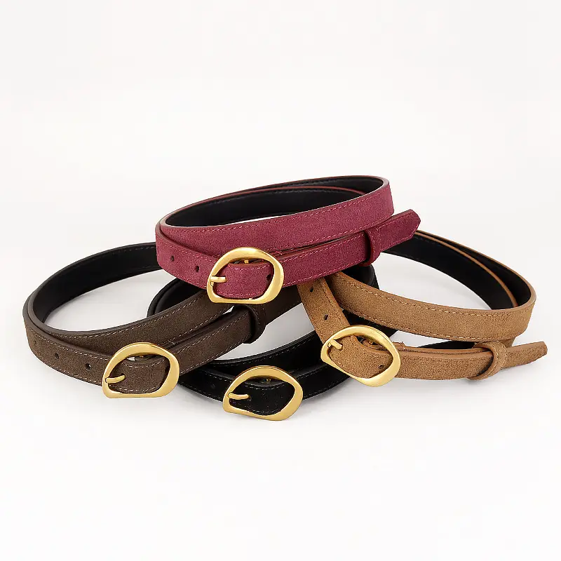 Women Suede Belt 100cm Gold Buckle Black - Image 6