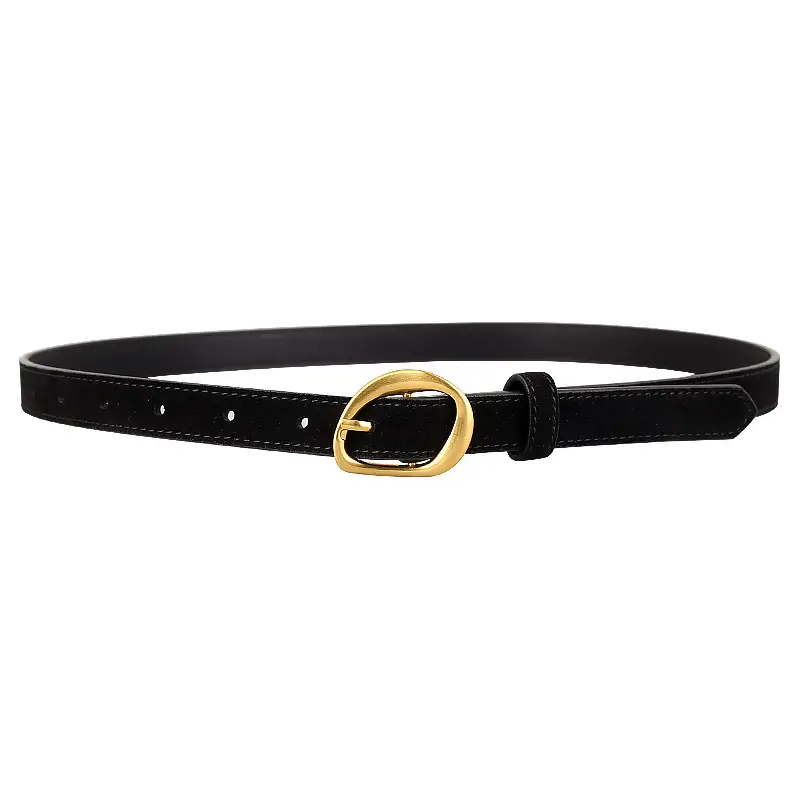 Women Suede Belt 100cm Gold Buckle Black - Image 9