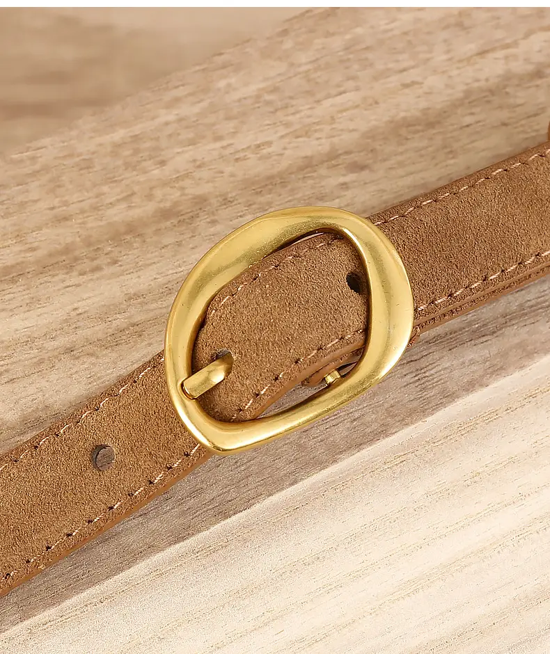 Women Suede Belt 100cm Gold Buckle Black — feature 15