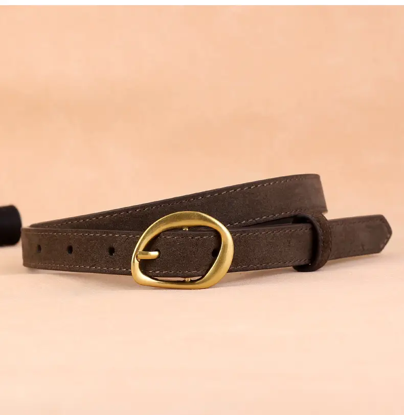 Women Suede Belt 100cm Gold Buckle Black — feature 17