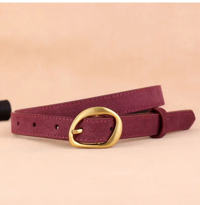 Women Suede Belt 100cm Gold Buckle Black — feature 18