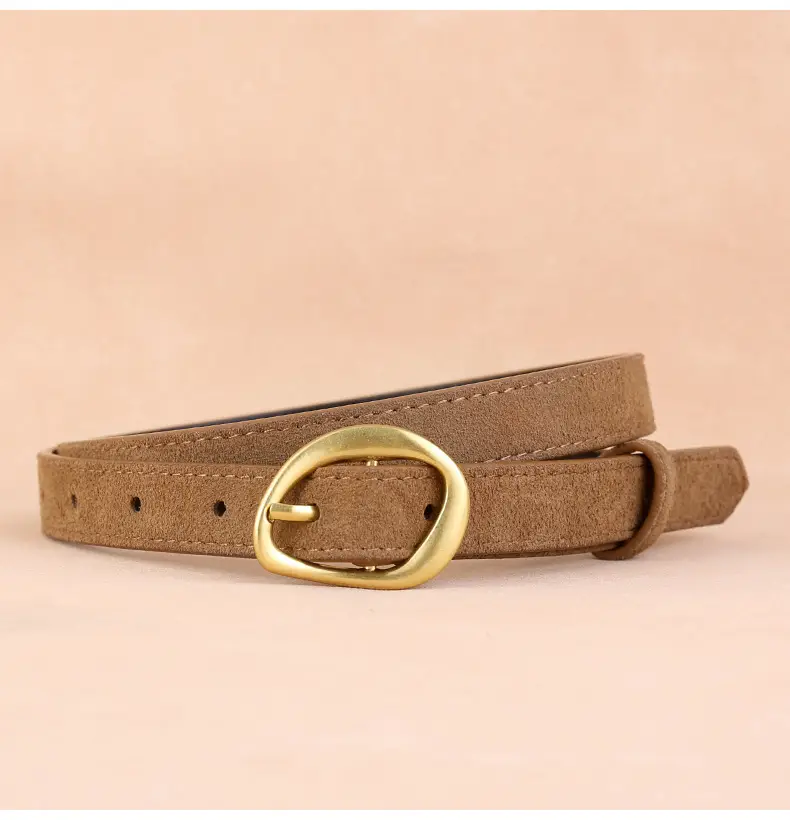 Women Suede Belt 100cm Gold Buckle Black — feature 19