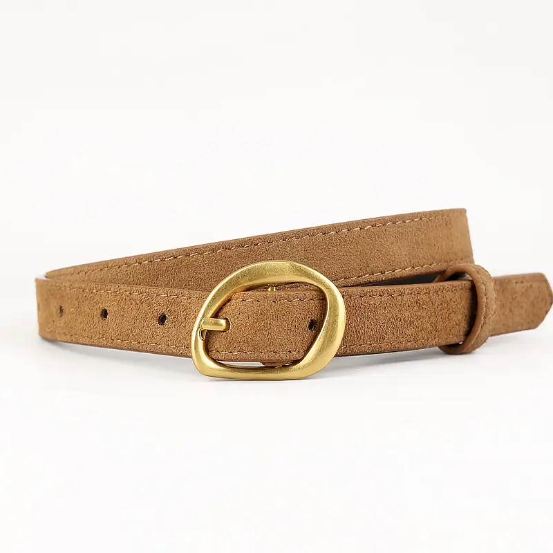 Women Suede Belt 100cm Gold Buckle Black - Image 2