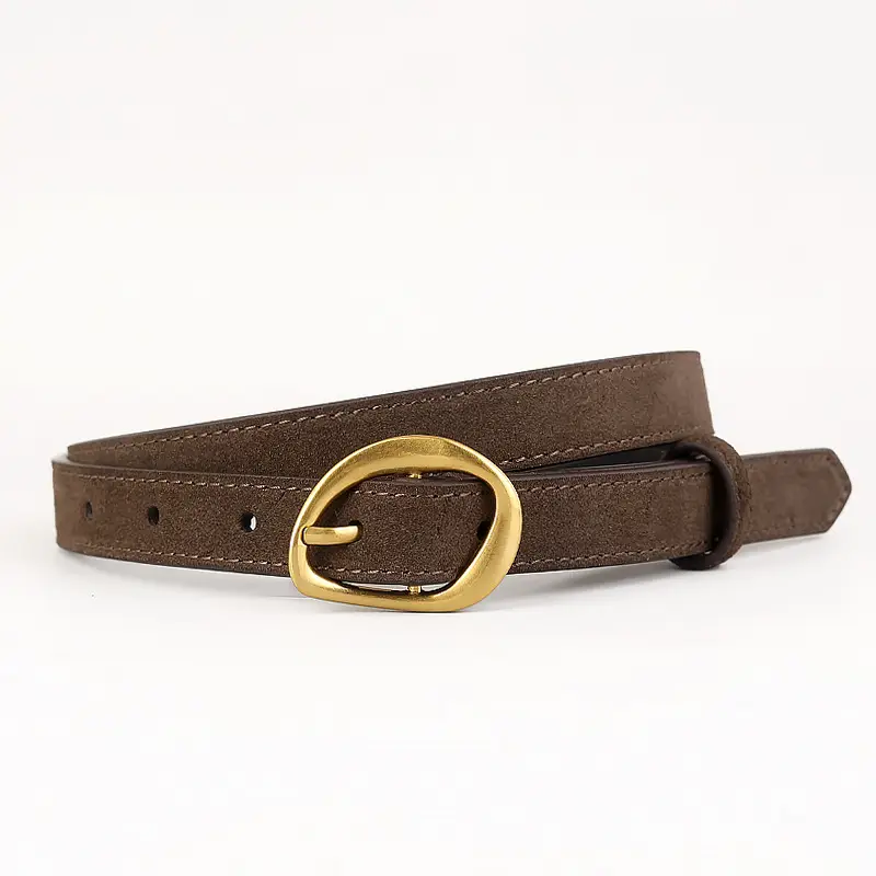 Women Suede Belt 100cm Gold Buckle Black - Image 3
