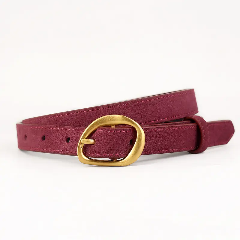 Women Suede Belt 100cm Gold Buckle Black - Image 4