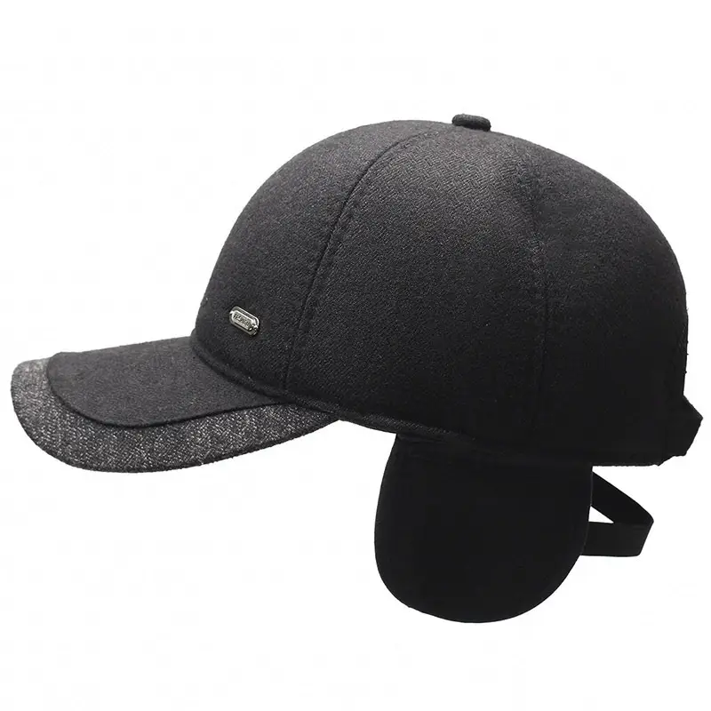 Men's Fleece Lined Black Baseball Cap with Logo