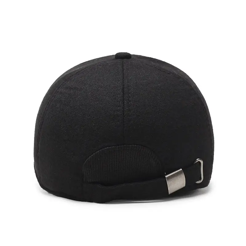 Men's Fleece Lined Black Baseball Cap with Logo