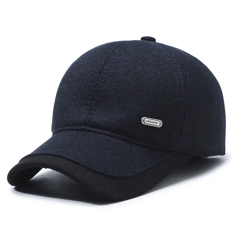 Men's Fleece Lined Black Baseball Cap with Logo
