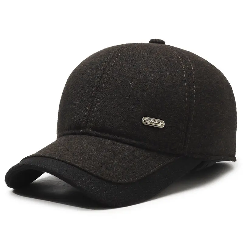 Men's Fleece Lined Black Baseball Cap with Logo