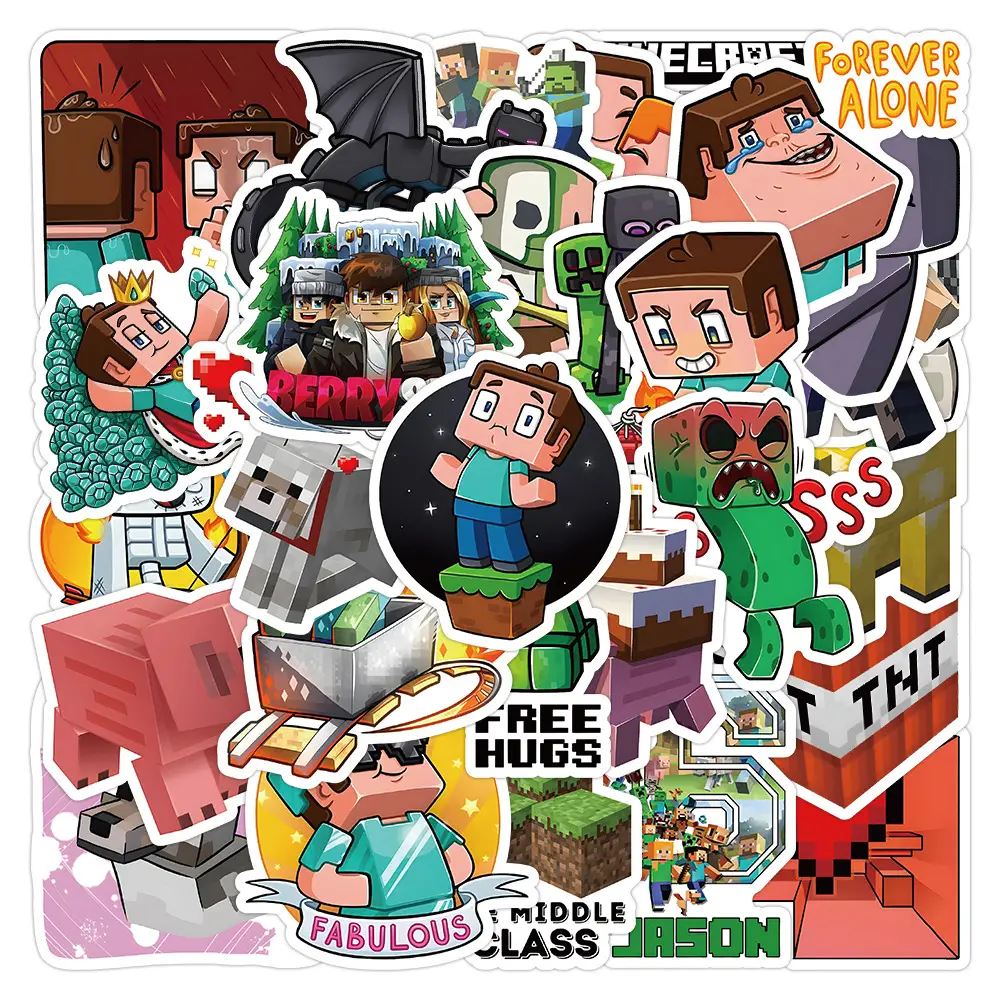 52 new my world stickers pixel wind game personality graffiti decoration mobile phone cup waterproof small stickers