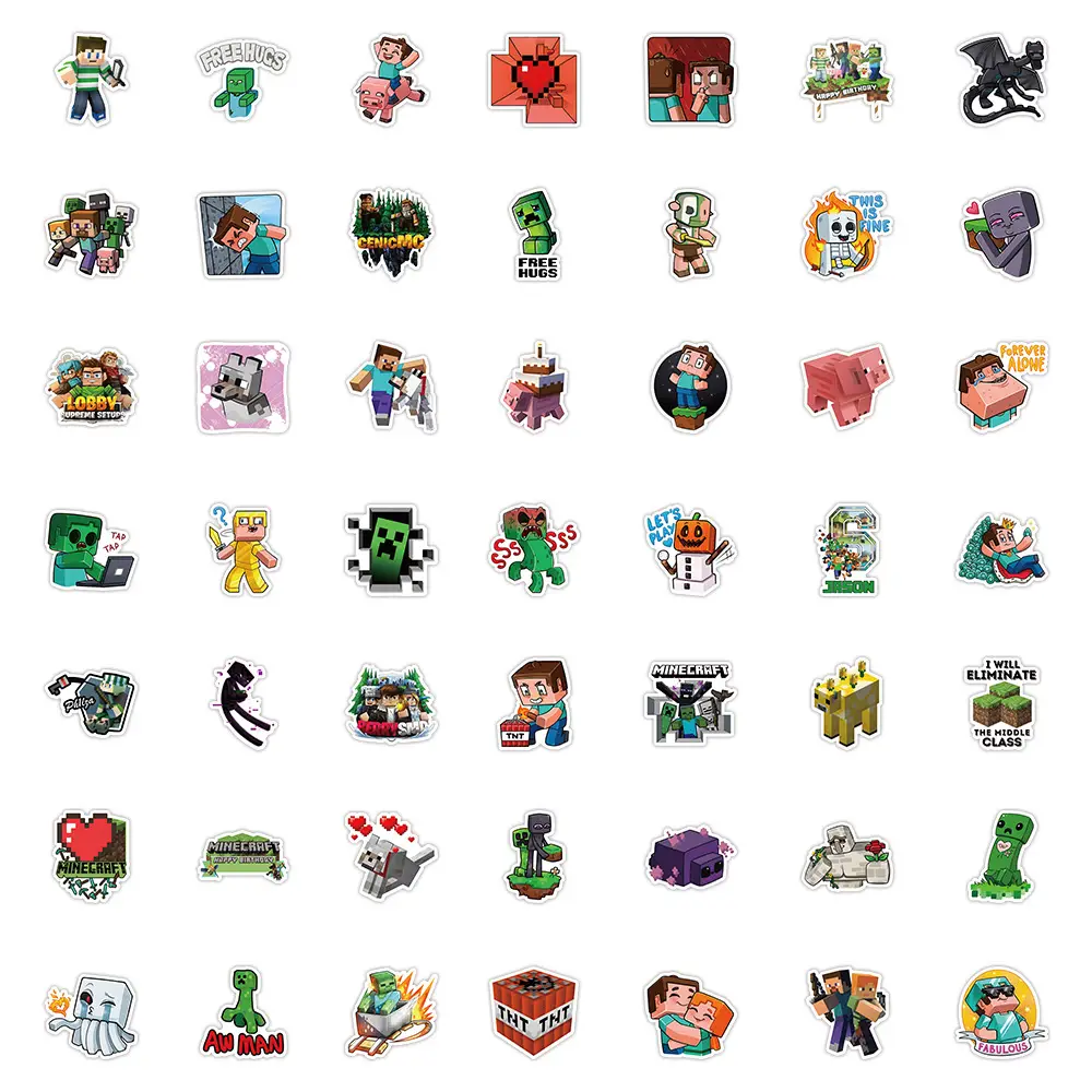 52 new my world stickers pixel wind game personality graffiti decoration mobile phone cup waterproof small stickers