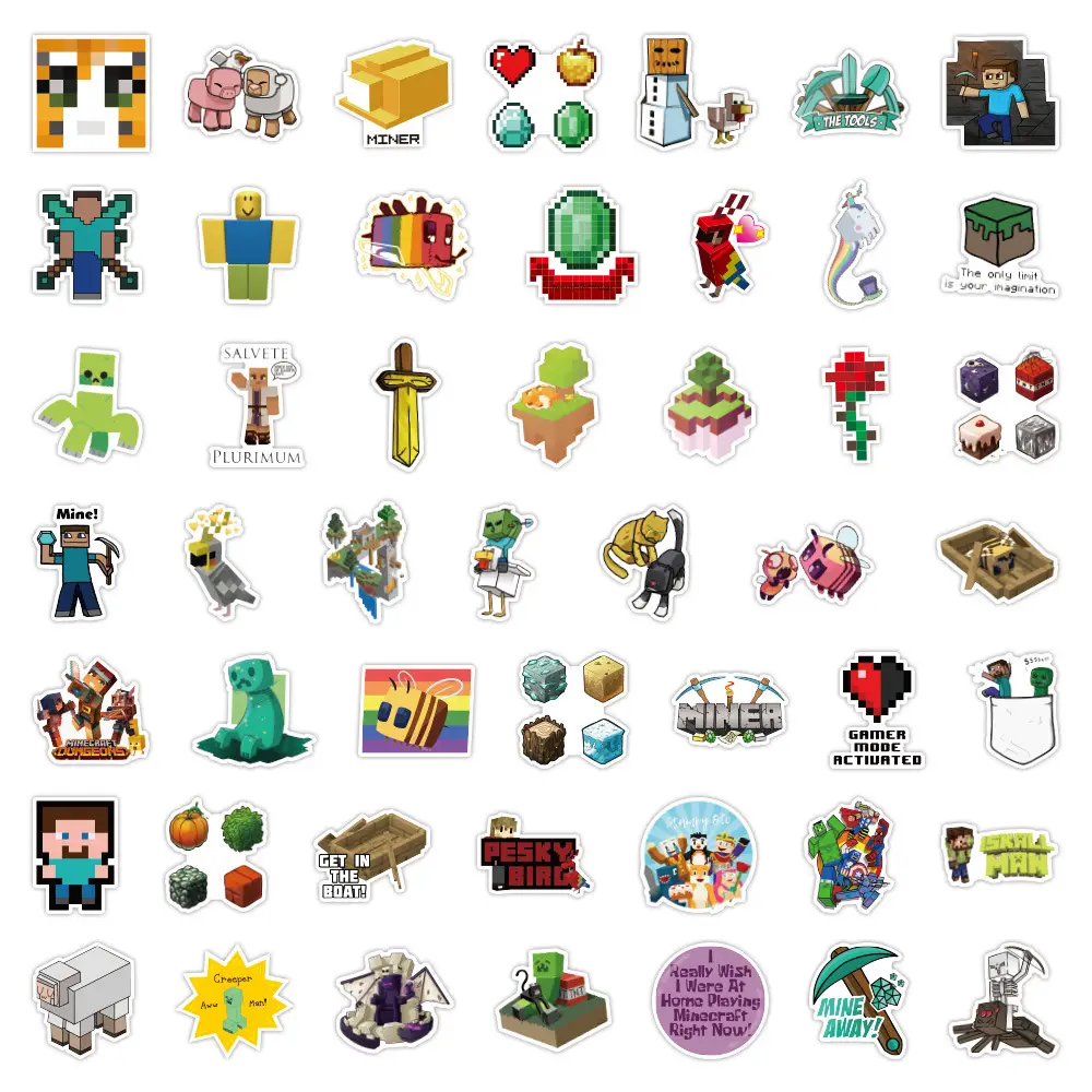 52 new my world stickers pixel wind game personality graffiti decoration mobile phone cup waterproof small stickers — feature 5