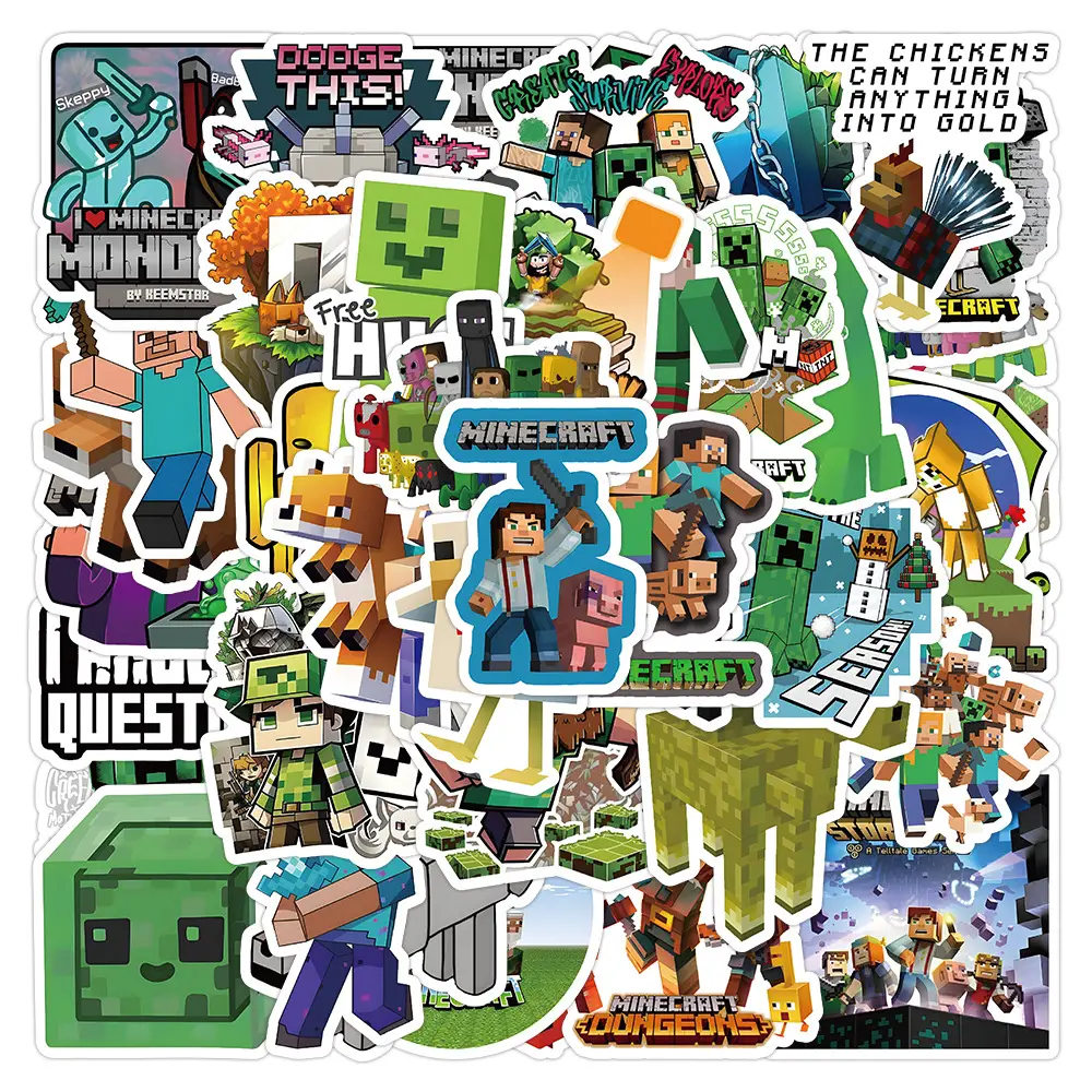 52 new my world stickers pixel wind game personality graffiti decoration mobile phone cup waterproof small stickers