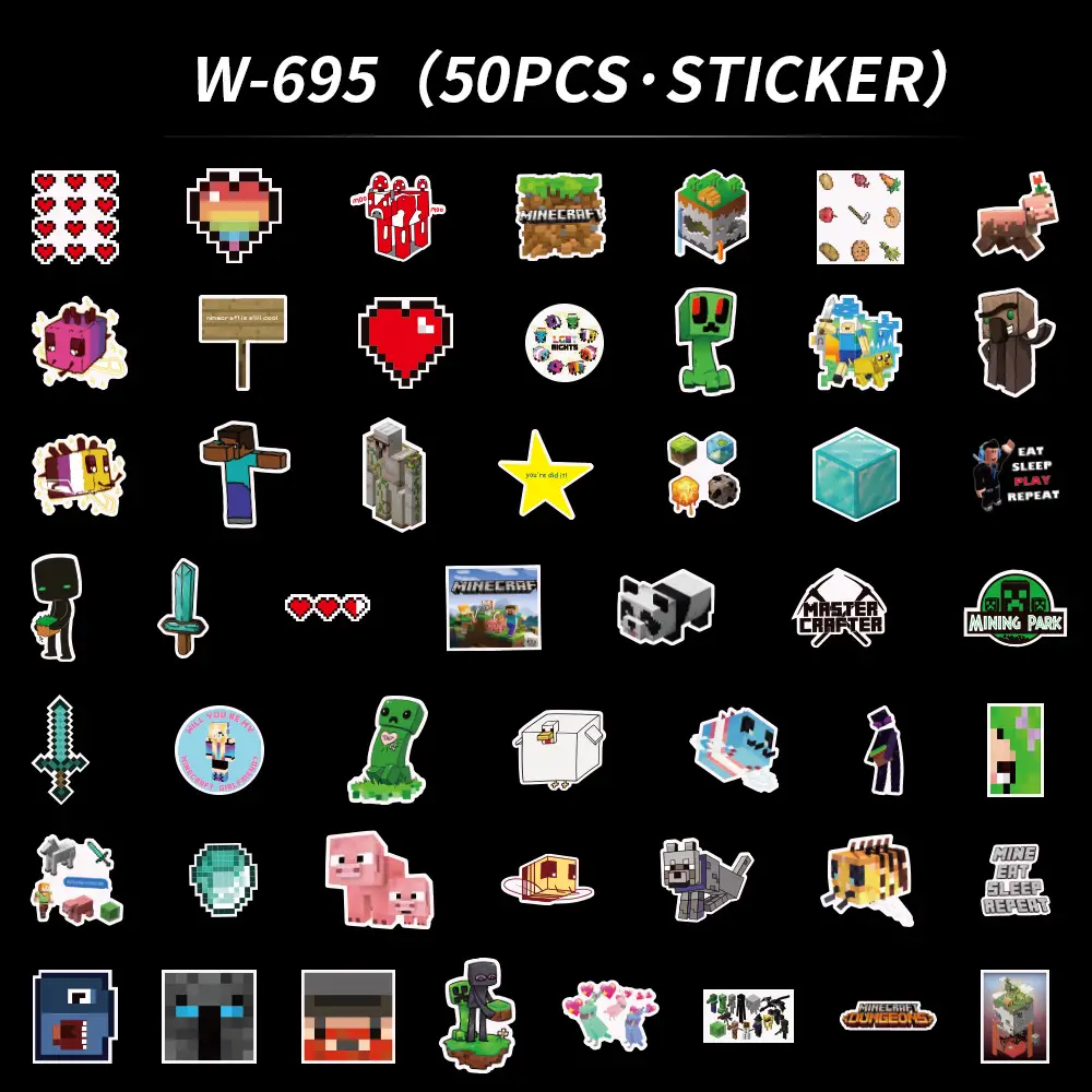 52 new my world stickers pixel wind game personality graffiti decoration mobile phone cup waterproof small stickers
