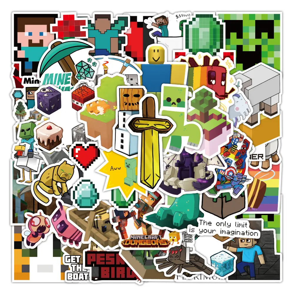 52 new my world stickers pixel wind game personality graffiti decoration mobile phone cup waterproof small stickers