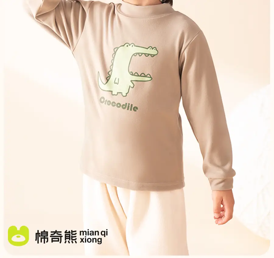 Children's Long Sleeve Thermal T-Shirt with Dinosaur Print — feature 3