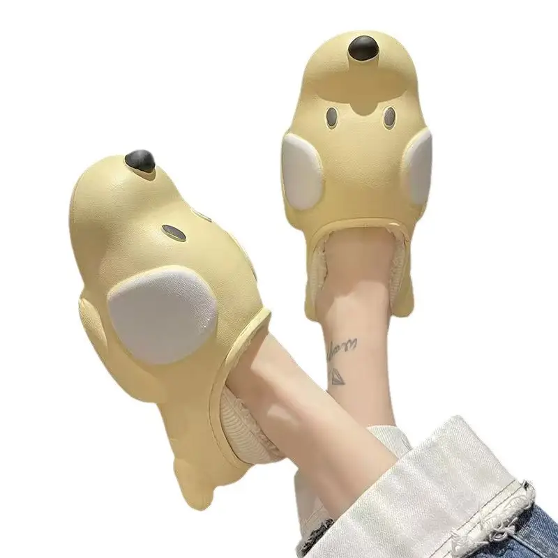 Autumn Winter Dog Plush Cotton Slippers Women Warm Indoor