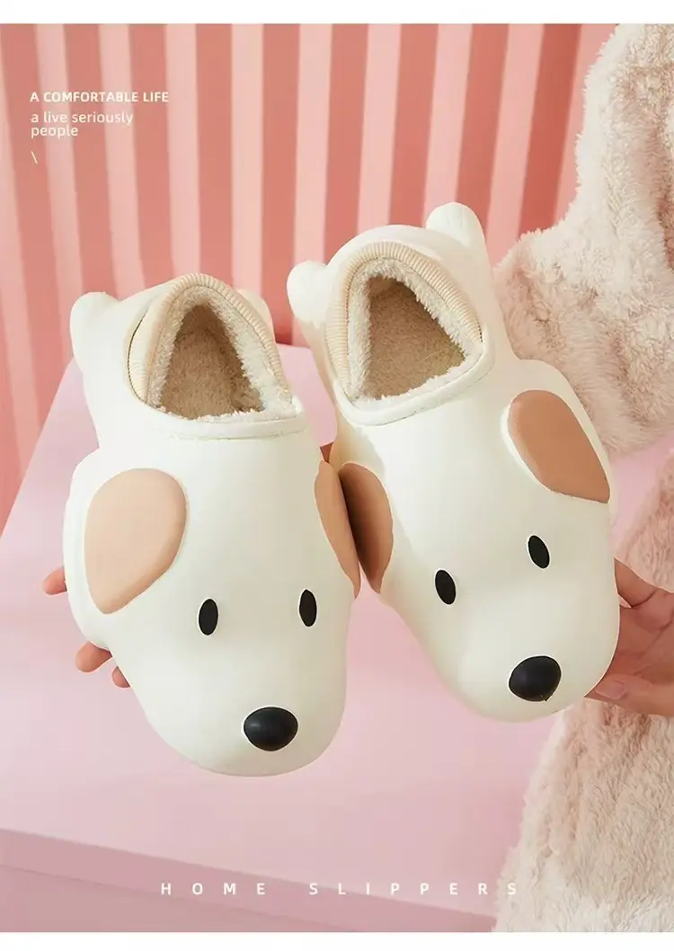 Autumn Winter Dog Plush Cotton Slippers Women Warm Indoor — feature 13